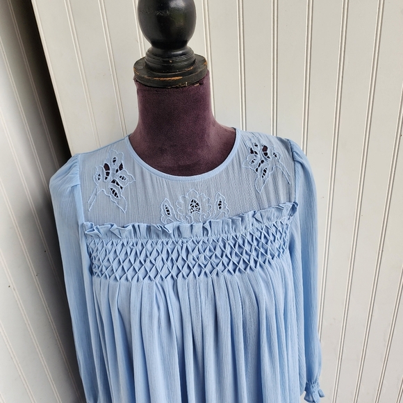 ZARA GIRL'S KIDS DRESS BLUE LONG SLEEVE  RUFFLE TIERED Sz  13-14 - Picture 2 of 13